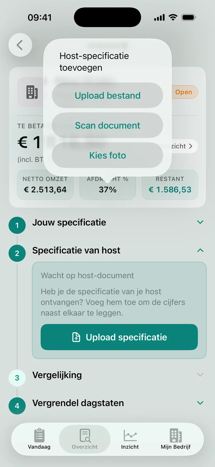 De keuze voor het toevoegen van de specificatie van de host: een bestand uploaden of scannen met de camera.