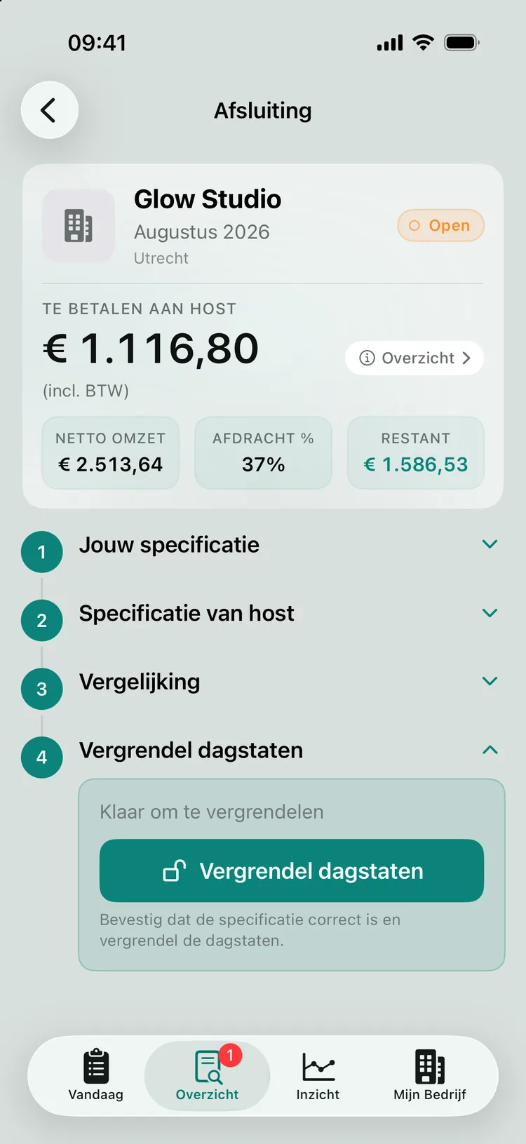 De afsluiting van augustus voor Glow Studio: stap 4 Vergrendel dagstaten, klaar om te vergrendelen.