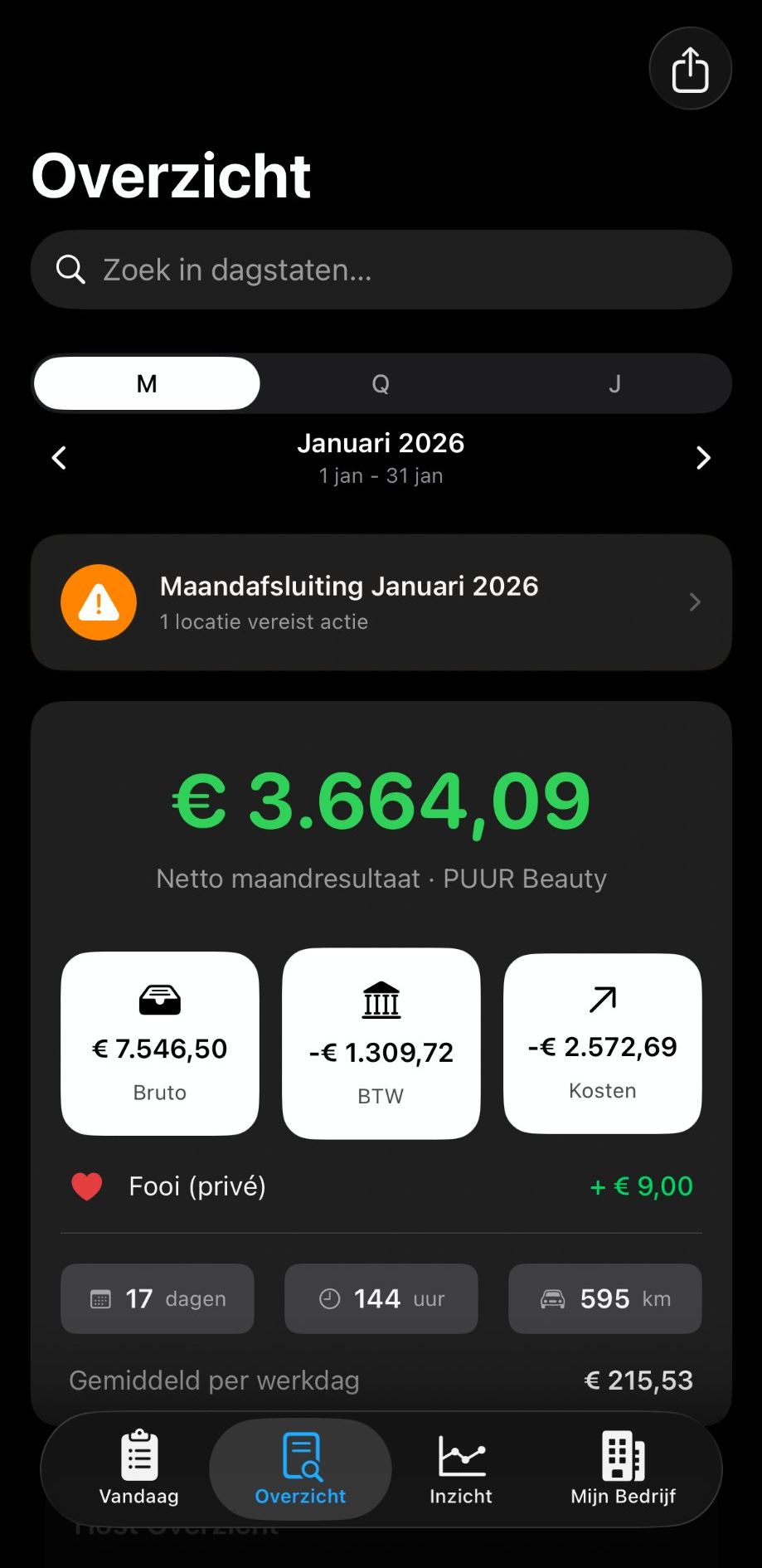 ZumFlo monthly overview screen